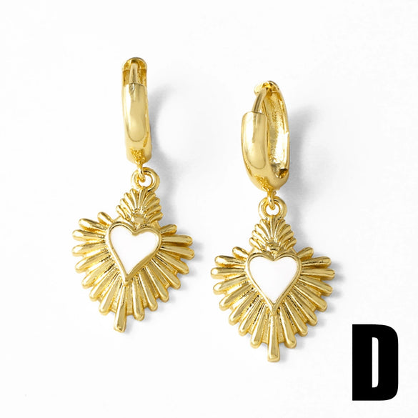 Wholesale Jewelry Copper Geometric Love Map Coconut Tree Pendant Electroplated Women's Earring