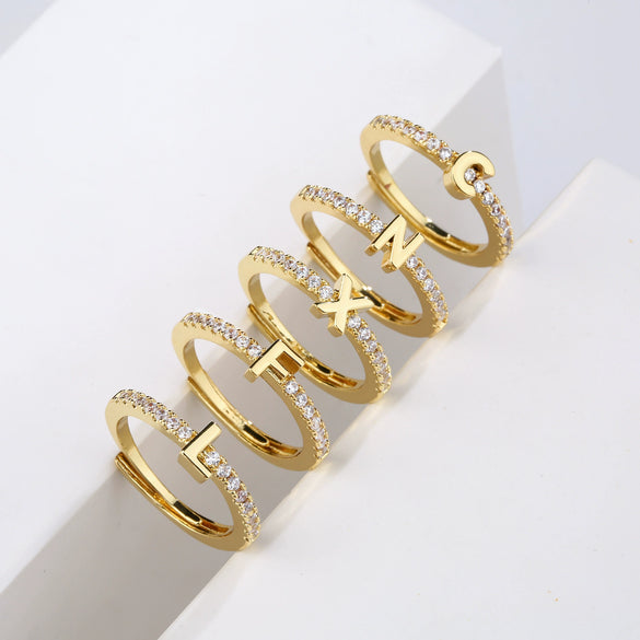 Wholesale Jewelry Copper Geometric Microinlaid Letter Ring Electroplating For Women
