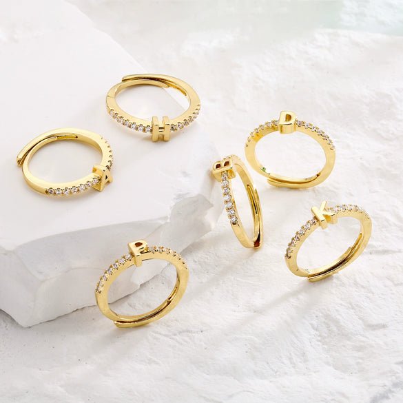 Wholesale Jewelry Copper Geometric Microinlaid Letter Ring Electroplating For Women