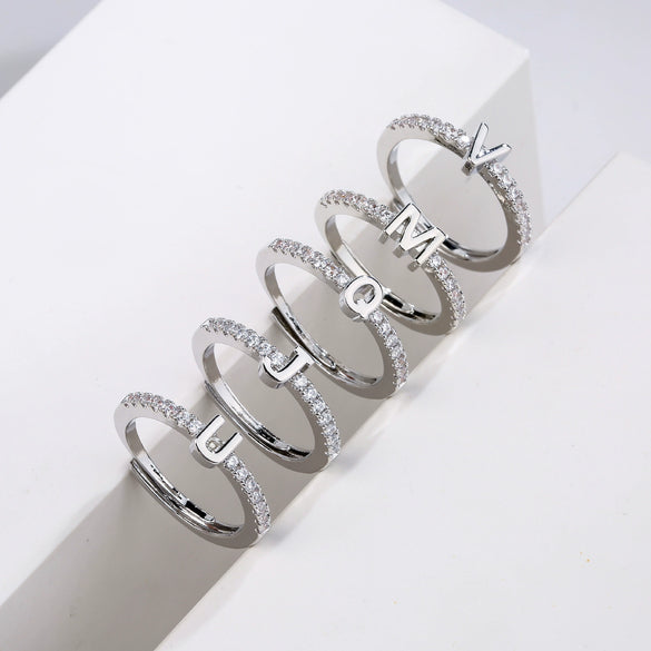 Wholesale Jewelry Copper Geometric Microinlaid Letter Ring Electroplating For Women