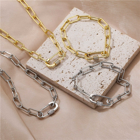 Wholesale Jewelry Copper Geometric Microinlaid Ochain Necklace Bracelet For Women