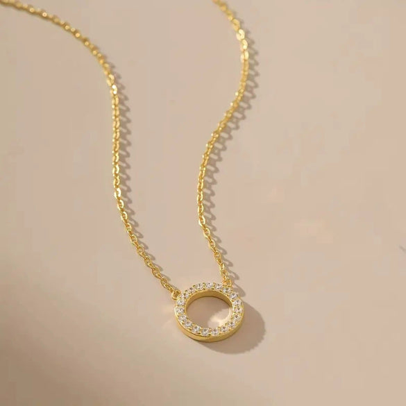 Wholesale Jewelry Copper Geometric Mixed Gemstone Setting Zirconia O Word Chain Women's Simple Minimalist Necklace
