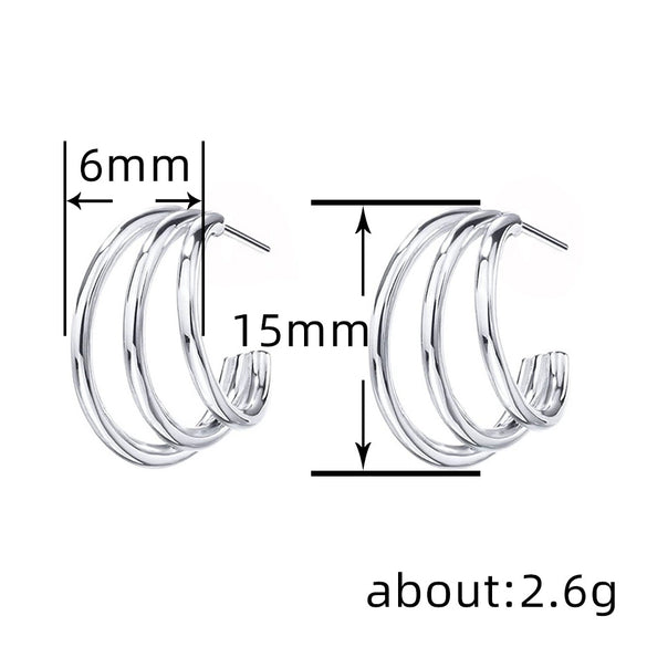 Wholesale Jewelry Copper Geometric Multi Layer Line Minimalist Women's Earrings