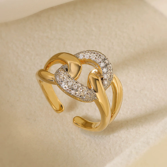 Wholesale Jewelry Copper Geometric Open Ring Microsetting For Women