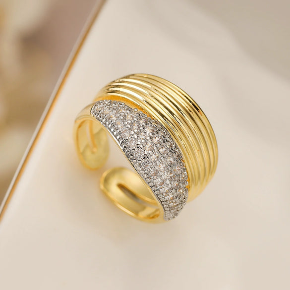 Wholesale Jewelry Copper Geometric Open Ring Microsetting For Women