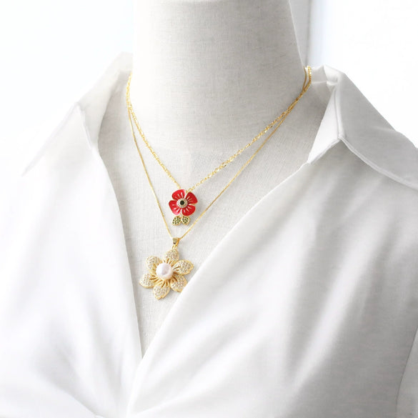 Wholesale Jewelry Copper Geometric Pattern Electroplated Aircraft Flower Pendant Necklace For Women