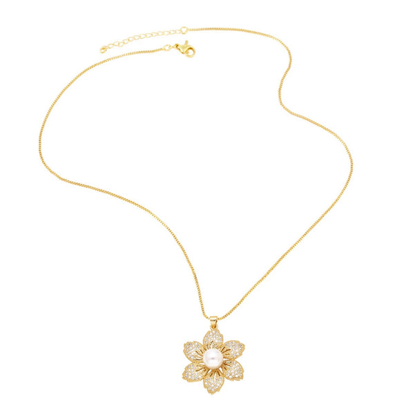 Wholesale Jewelry Copper Geometric Pattern Electroplated Aircraft Flower Pendant Necklace For Women