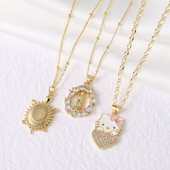 Wholesale Jewelry Copper Geometric Pendant Necklace With O Word Chain And Electroplating