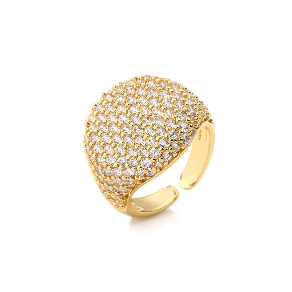 Wholesale Jewelry Copper Geometric Round Open Ring With Zircon And 18K Real Gold Electroplated For Women