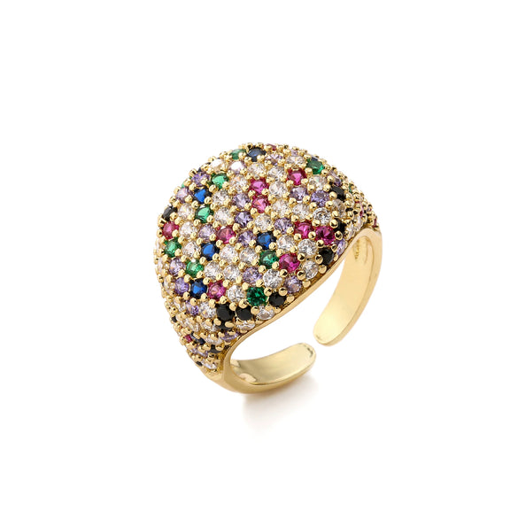 Wholesale Jewelry Copper Geometric Round Open Ring With Zircon And 18K Real Gold Electroplated For Women