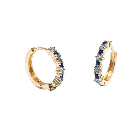 Wholesale Jewelry Copper Geometric Square Blue Zircon Inlaid Electroplated Women's Ear Buckle