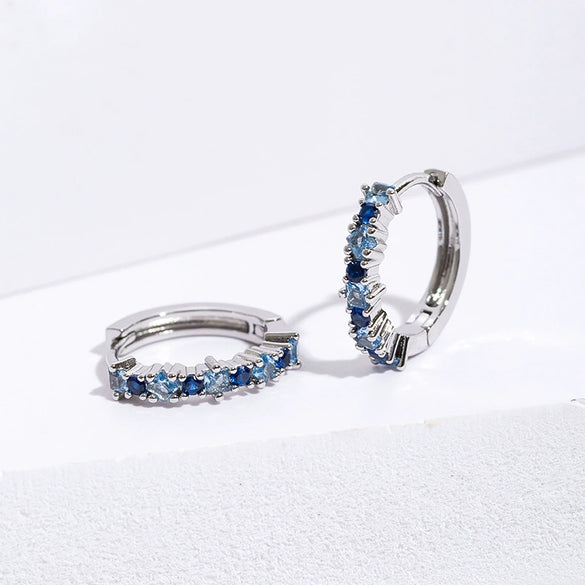 Wholesale Jewelry Copper Geometric Square Blue Zircon Inlaid Electroplated Women's Ear Buckle