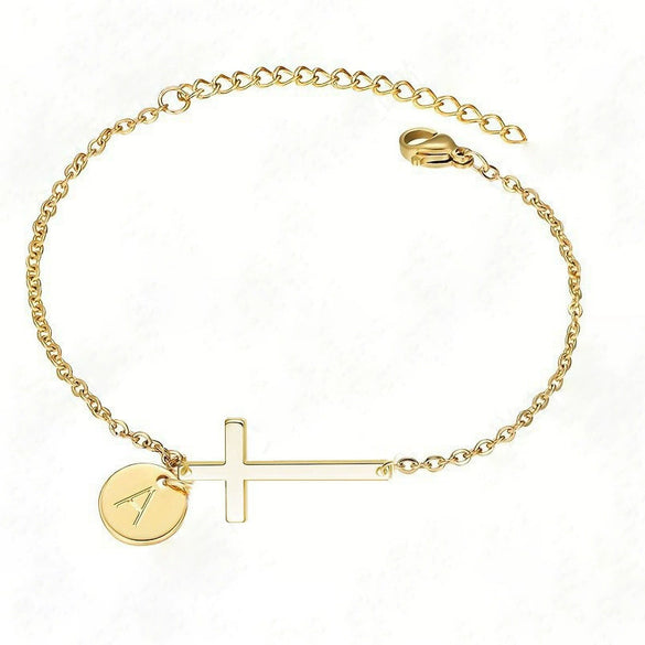 Wholesale Jewelry Copper Geometric Style Circle Tag Cross Bracelet With Electroplating For Women