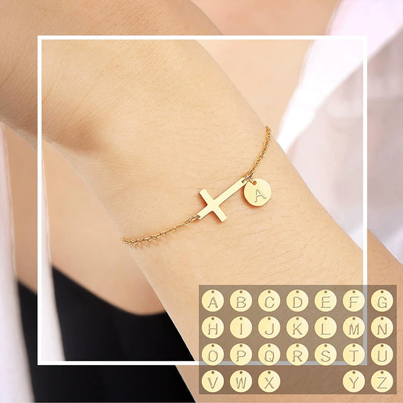 Wholesale Jewelry Copper Geometric Style Circle Tag Cross Bracelet With Electroplating For Women