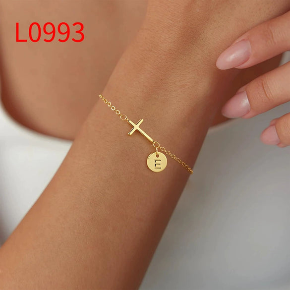 Wholesale Jewelry Copper Geometric Style Circle Tag Cross Bracelet With Electroplating For Women