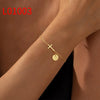 Wholesale Jewelry Copper Geometric Style Circle Tag Cross Bracelet With Electroplating For Women