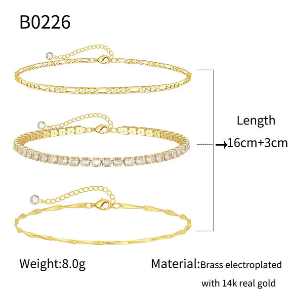 Wholesale Jewelry Copper Geometric Threepiece Set Electroplated Bracelet For Women