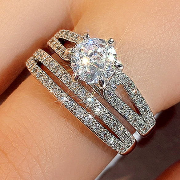 Wholesale Jewelry Copper Geometric Zircon Twopiece Set Bracelet And Ring For Women