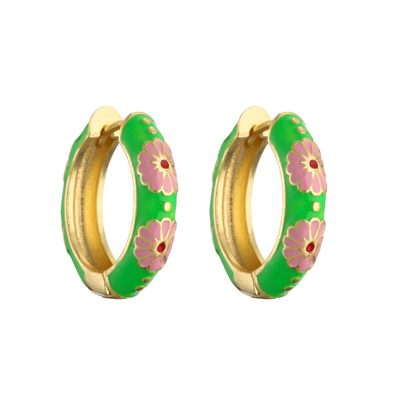 Wholesale Jewelry Copper Gold Plated Dripping Oil Daisy Pattern C Shaped Earrings For Women