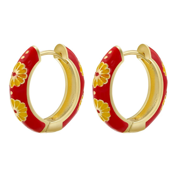 Wholesale Jewelry Copper Gold Plated Dripping Oil Daisy Pattern C Shaped Earrings For Women