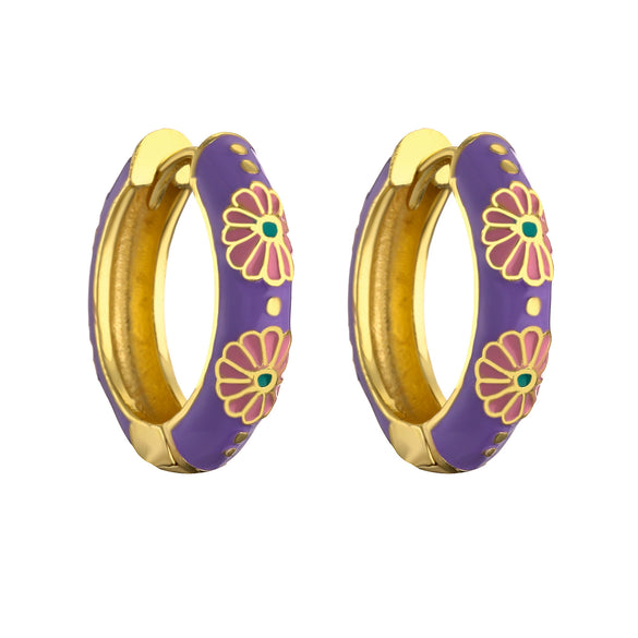 Wholesale Jewelry Copper Gold Plated Dripping Oil Daisy Pattern C Shaped Earrings For Women