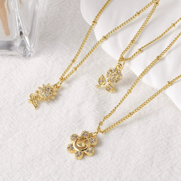 Wholesale Jewelry Copper Gold Plated Flower Pendant Necklace Minimalist Style For Women