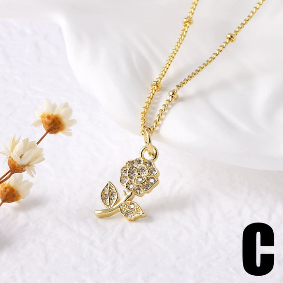 Wholesale Jewelry Copper Gold Plated Flower Pendant Necklace Minimalist Style For Women