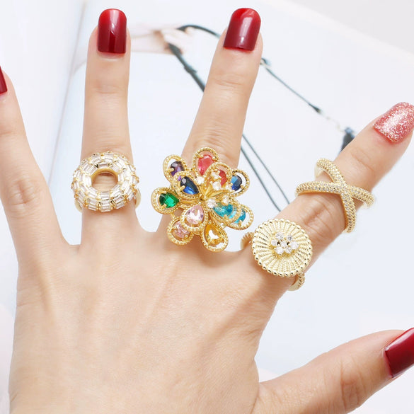Wholesale Jewelry Copper Gold Plated Flower Shape Adjustable Ring