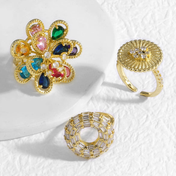 Wholesale Jewelry Copper Gold Plated Flower Shape Adjustable Ring
