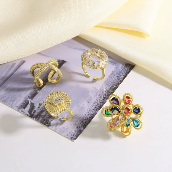 Wholesale Jewelry Copper Gold Plated Flower Shape Adjustable Ring