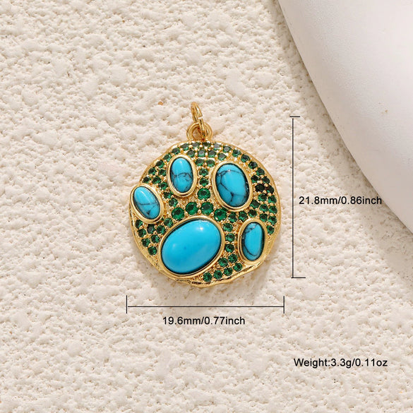 Wholesale Jewelry Copper Gold Plated Flower Shaped Pendant With Tiger Eye Stone Aventurine Turquoise Black Agate Hand Knitted