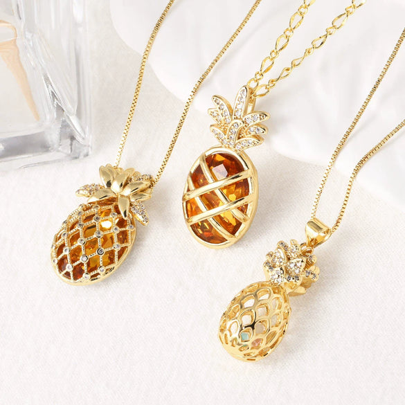 Wholesale Jewelry Copper Gold Plated Fruit Pineapple Hollow Pendant Necklace