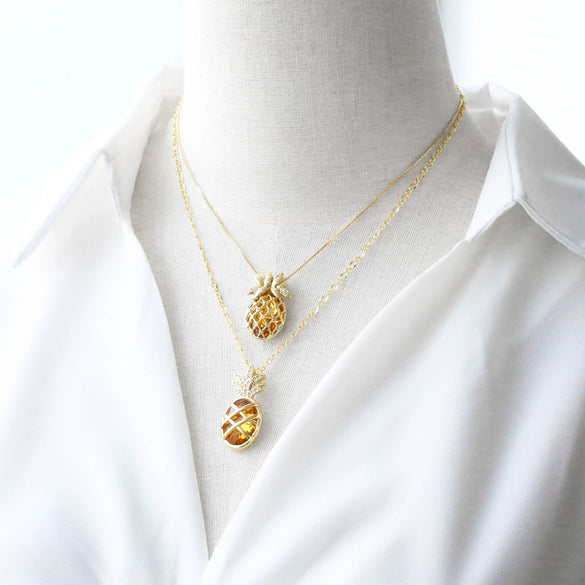 Wholesale Jewelry Copper Gold Plated Fruit Pineapple Hollow Pendant Necklace