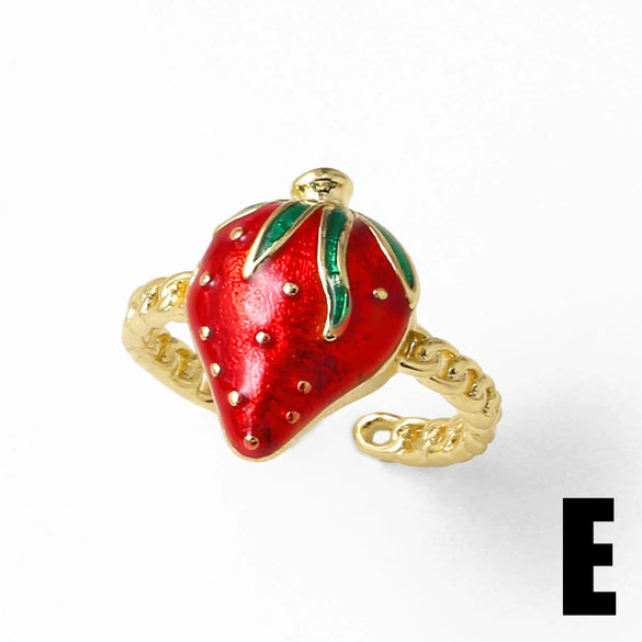 Wholesale Jewelry Copper Gold Plated Fruit Strawberry Banana Ring