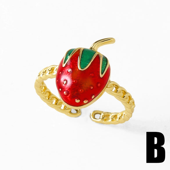 Wholesale Jewelry Copper Gold Plated Fruit Strawberry Banana Ring