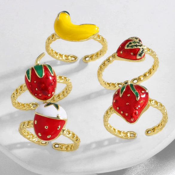 Wholesale Jewelry Copper Gold Plated Fruit Strawberry Banana Ring