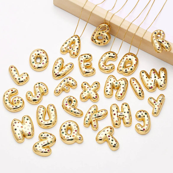 Wholesale Jewelry Copper Gold Plated Letter Pendant Necklace With Box Chain
