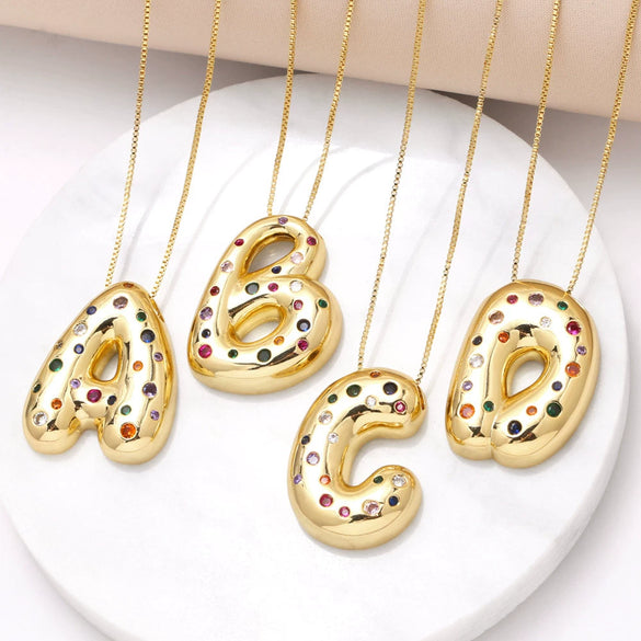 Wholesale Jewelry Copper Gold Plated Letter Pendant Necklace With Box Chain