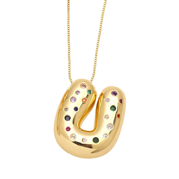 Wholesale Jewelry Copper Gold Plated Letter Pendant Necklace With Box Chain