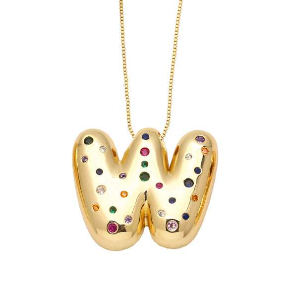 Wholesale Jewelry Copper Gold Plated Letter Pendant Necklace With Box Chain
