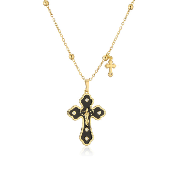 Wholesale Jewelry Copper Gold Plated Oil Drop Cross Ochain Necklace For Women Geometric Style