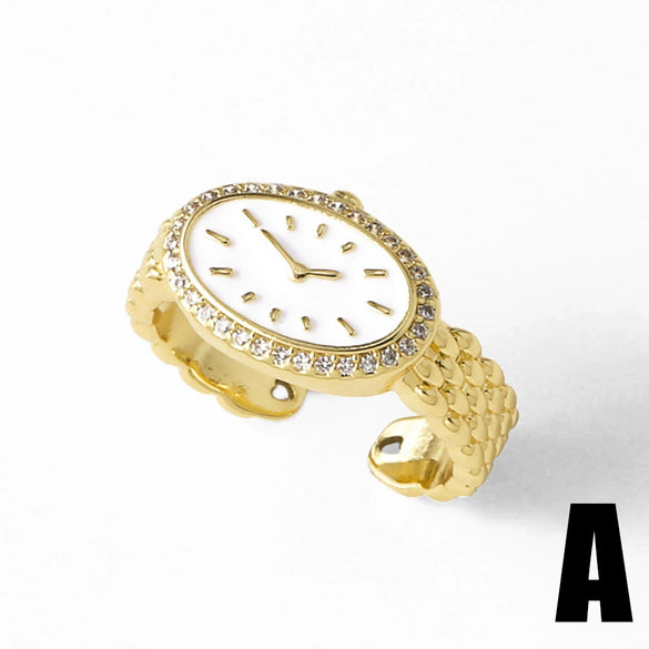 Wholesale Jewelry Copper Gold Plated Watch Clock Style Open Ring