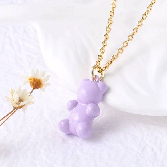 Wholesale Jewelry Copper Goldplated Bear Pendant Necklace With Oil Dripping Design And Simple Style