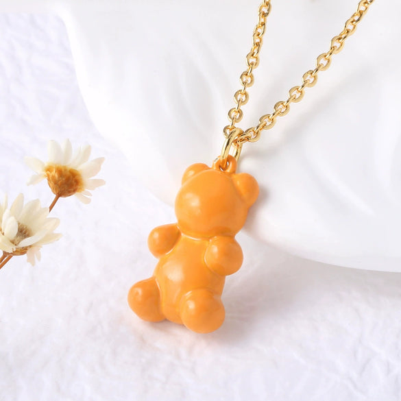 Wholesale Jewelry Copper Goldplated Bear Pendant Necklace With Oil Dripping Design And Simple Style