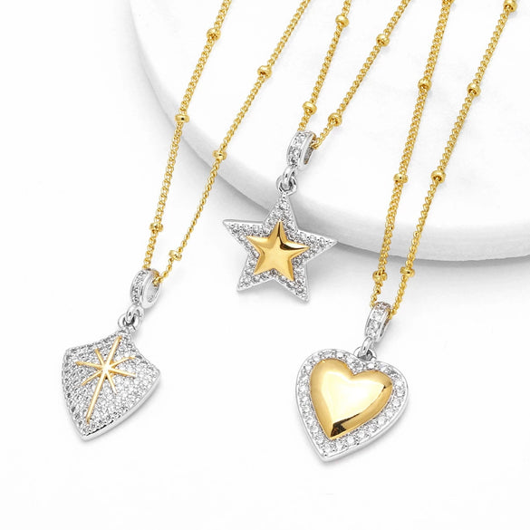 Wholesale Jewelry Copper Goldplated Fivepointed Star And Heart Shape Pendant Necklace With Ball Bead Chain