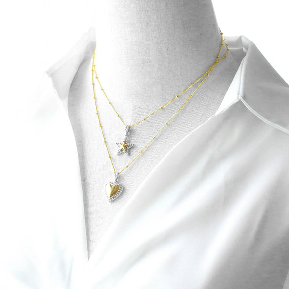 Wholesale Jewelry Copper Goldplated Fivepointed Star And Heart Shape Pendant Necklace With Ball Bead Chain