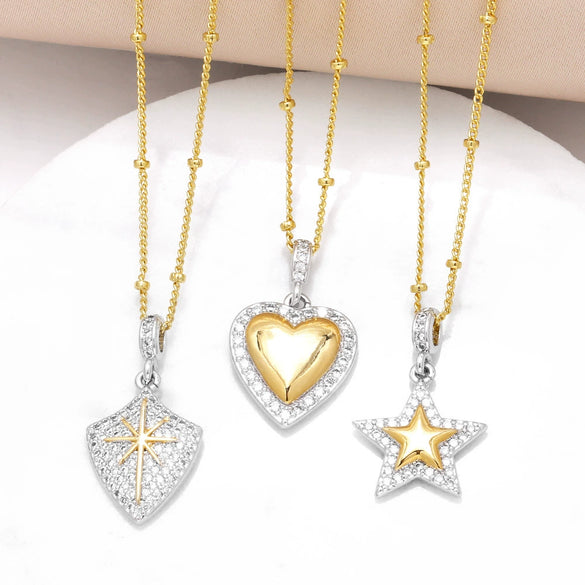 Wholesale Jewelry Copper Goldplated Fivepointed Star And Heart Shape Pendant Necklace With Ball Bead Chain