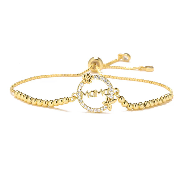 Wholesale Jewelry Copper Goldplated Inlaid Artificial Gem And Semiprecious Stone Geometric Style Pushpull Adjustable Women's Bracelet