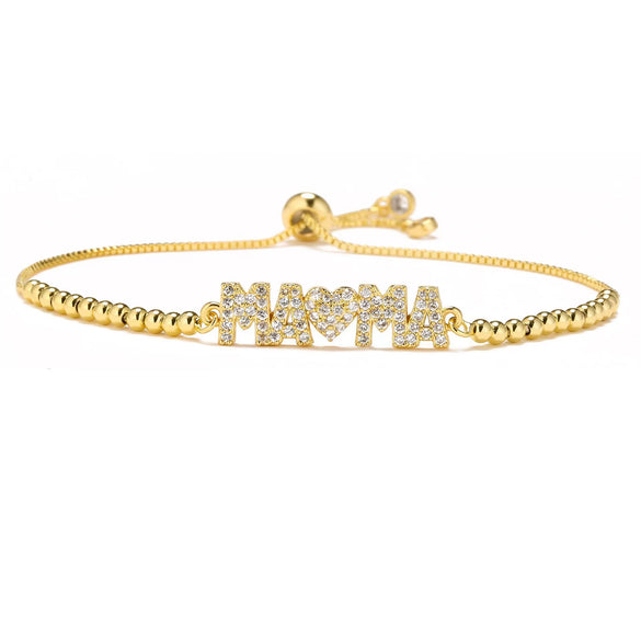 Wholesale Jewelry Copper Goldplated Inlaid Artificial Gem And Semiprecious Stone Geometric Style Pushpull Adjustable Women's Bracelet