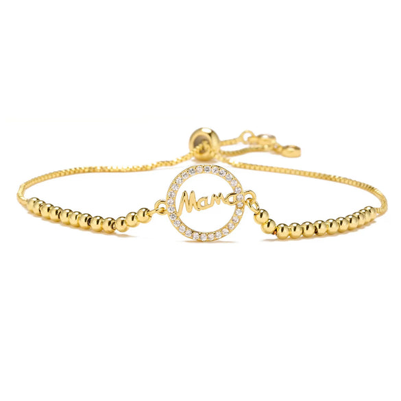 Wholesale Jewelry Copper Goldplated Inlaid Artificial Gem And Semiprecious Stone Geometric Style Pushpull Adjustable Women's Bracelet